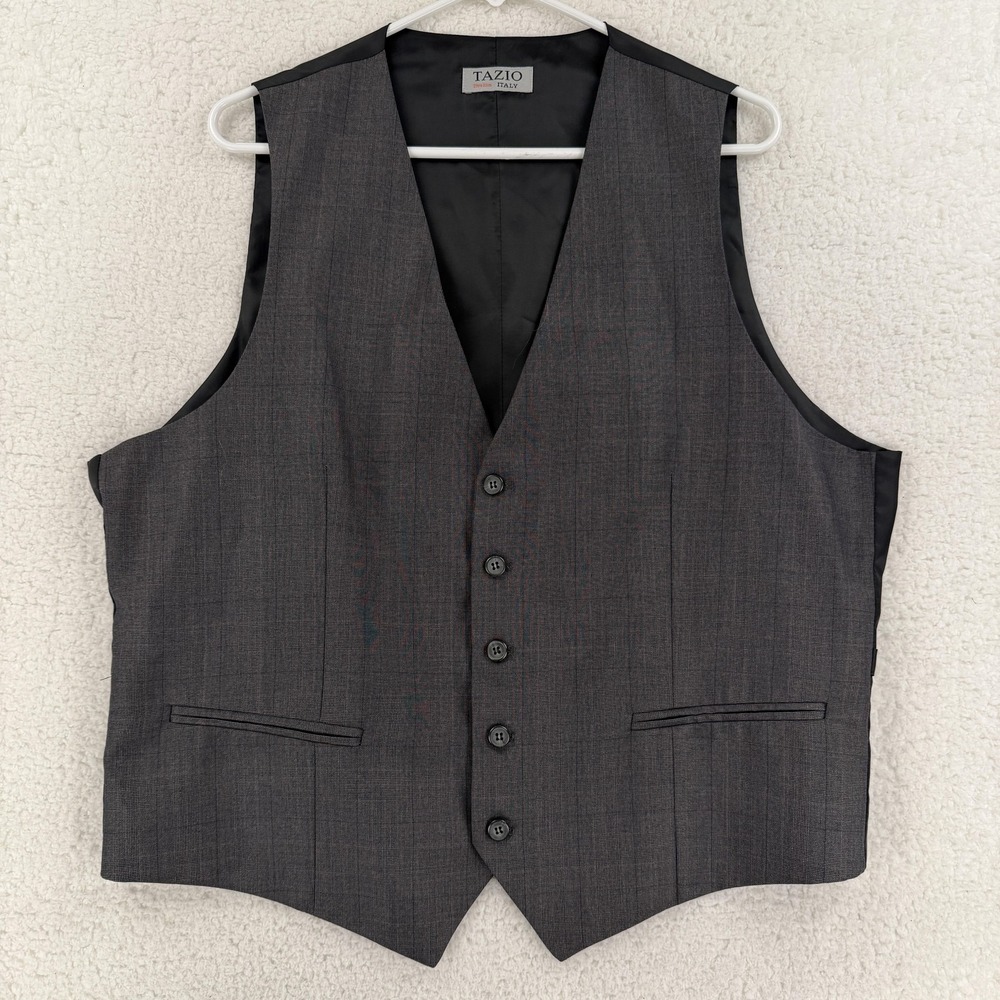 Tazio Suit Vest Mens 46R Gray Check 5‎ Button Extra Slim Fit 3 Piece Formal